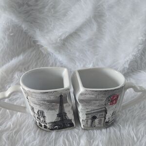 Heart-Shaped White Ceramic Mugs with‎ Cityscape Design